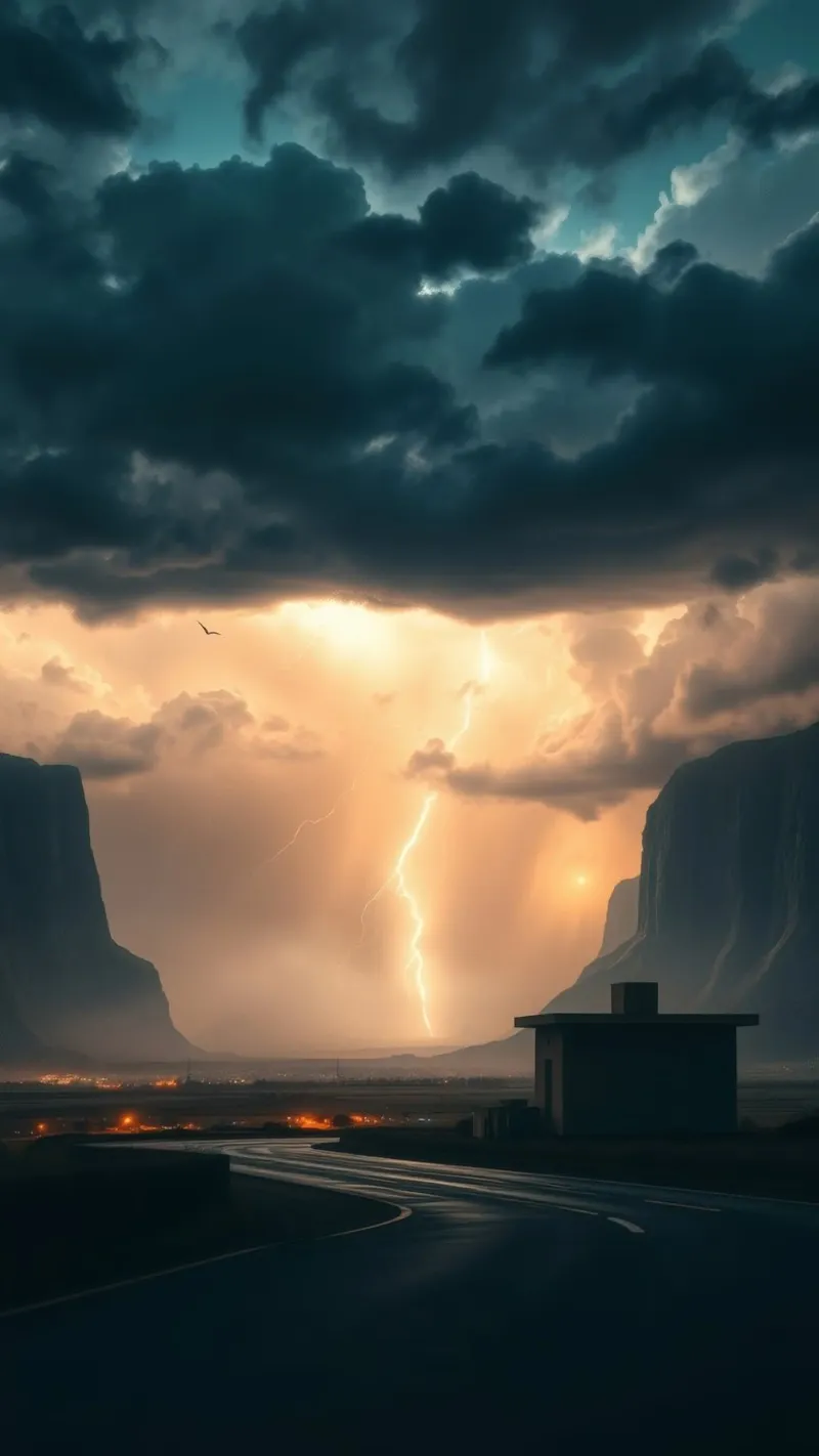 Stunning abstract landscape with dramatic lightning canvas with Floater frame by DesignDoodle