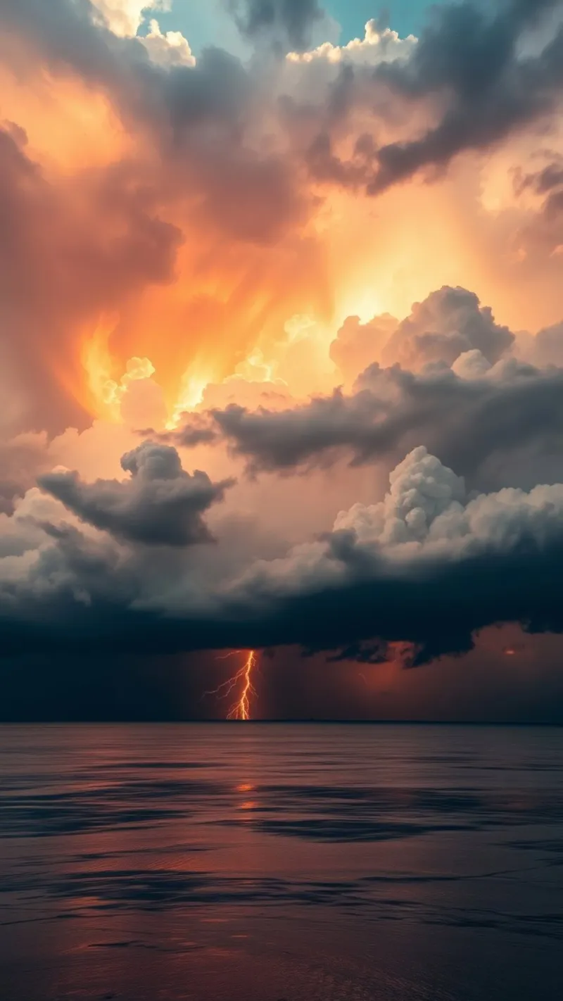 Dramatic sunset with storm clouds and lightning illuminating canvas by DesignDoodle
