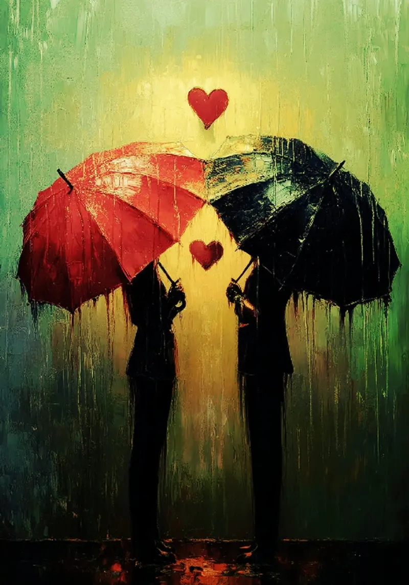Amore sotto la pioggia, acquerello d'arte pellicola backlit da kaiyaraiya