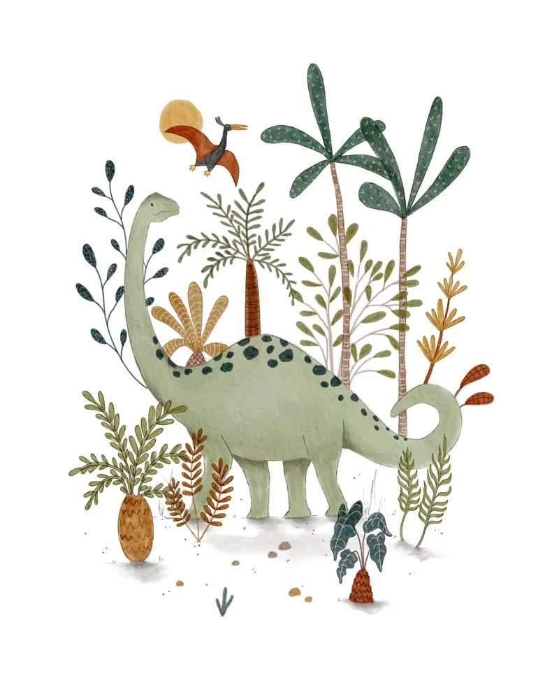 Stampa Brachiosaurus - Dinosauri stravaganti da parete per bambini poster con telaio in alluminio da Urchin Bay Art