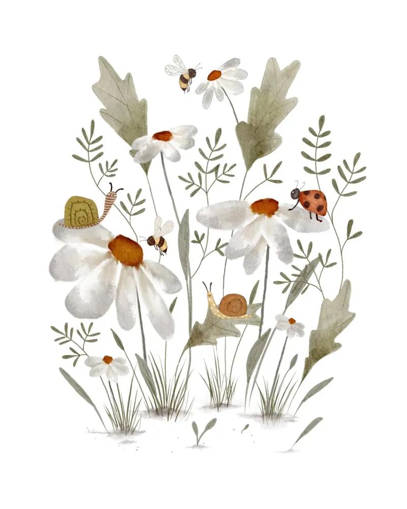 Bugs & Daisies Art – Whimsical Nature Art for Kids canvas with Floater frame by Urchin Bay Art