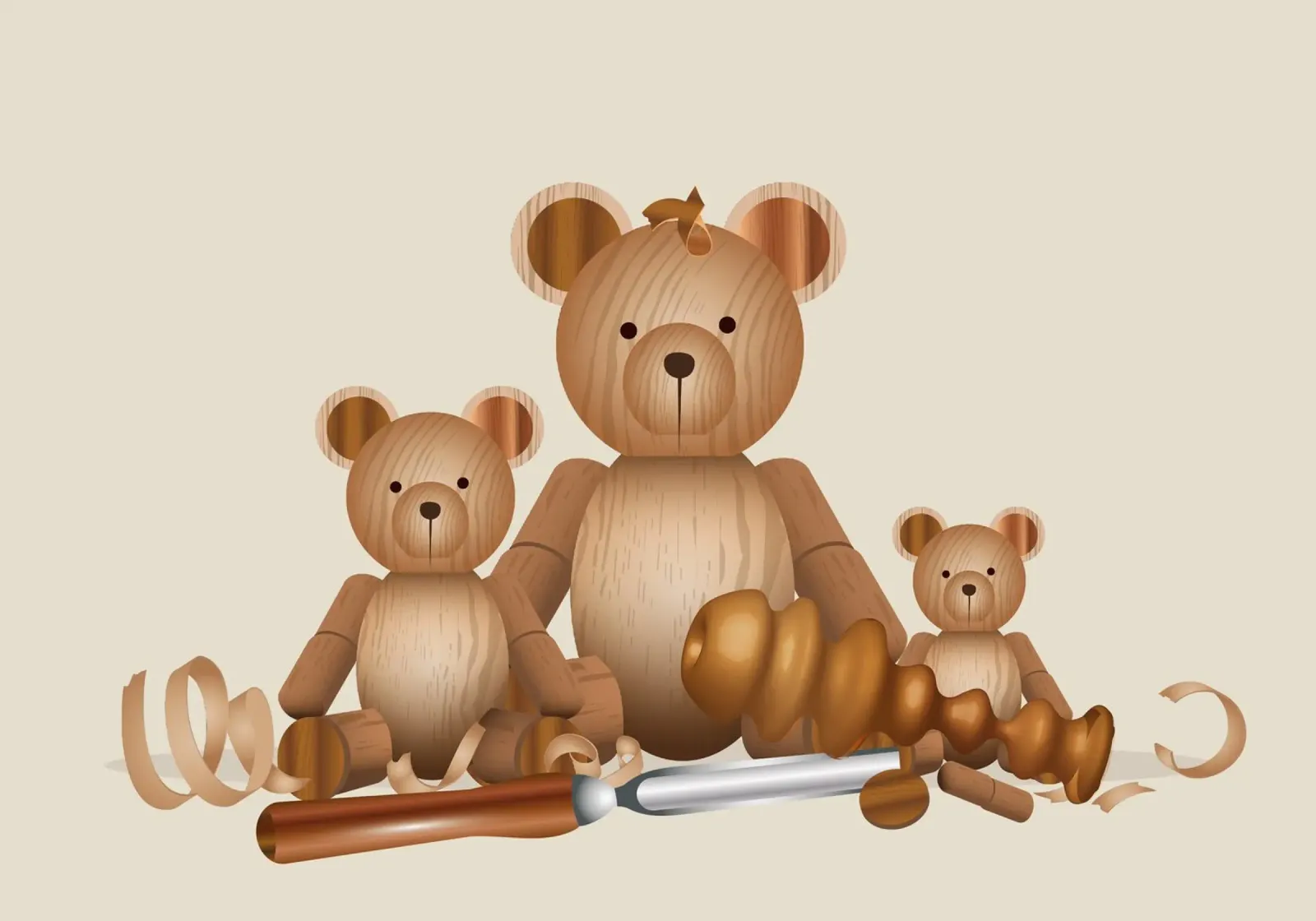 Famiglia di orsi in legno con scalpello per la tornitura del legno tela da namosh