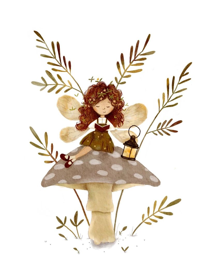 La fée de la lecture enchantée - Mushroom Decor poster de Urchin Bay Art