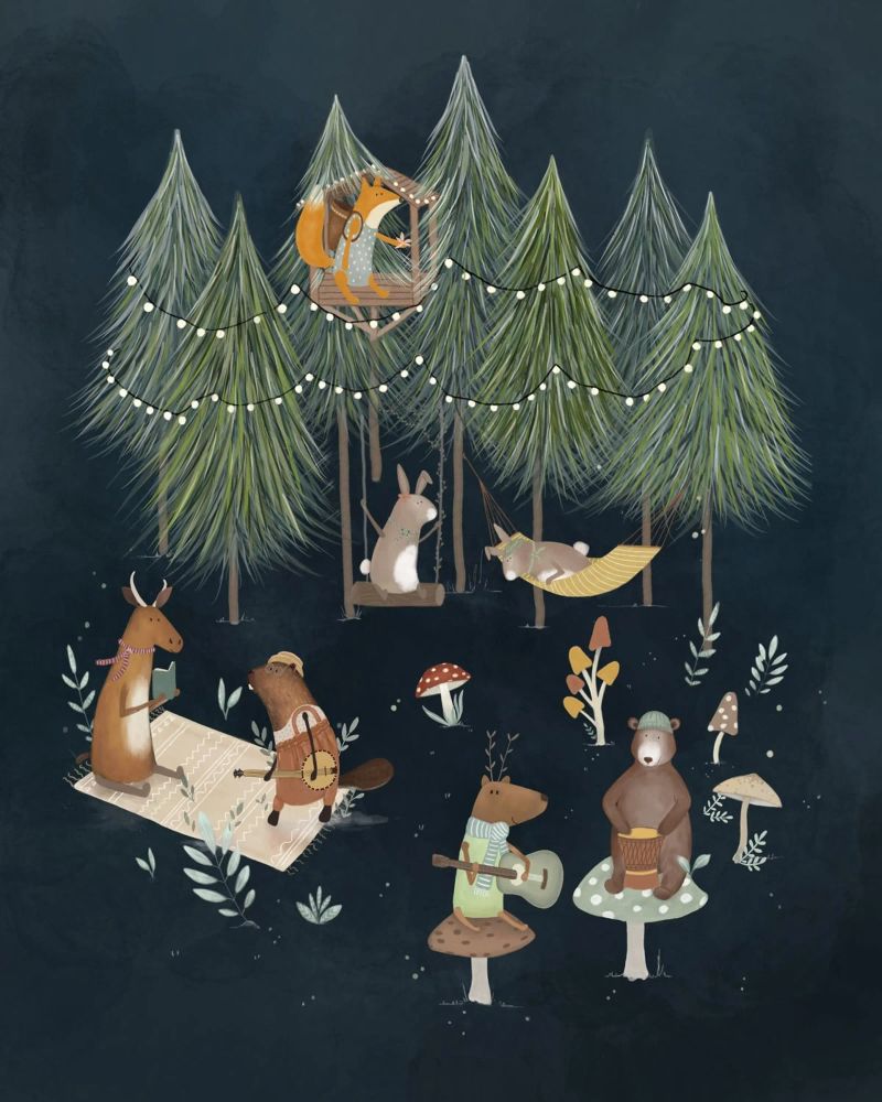 Forest Band - Imprimé sur la musique des animaux des bois enchantés poster de Urchin Bay Art