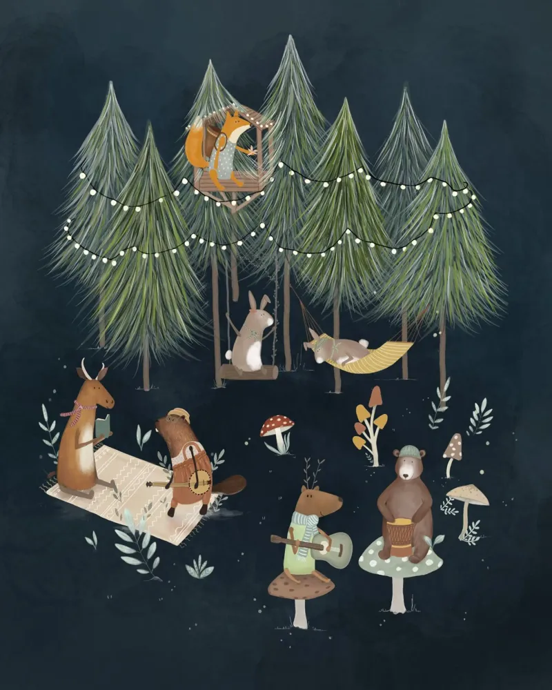Banda della foresta - Stampa musicale sugli animali del bosco incantato poster con telaio in alluminio da Urchin Bay Art