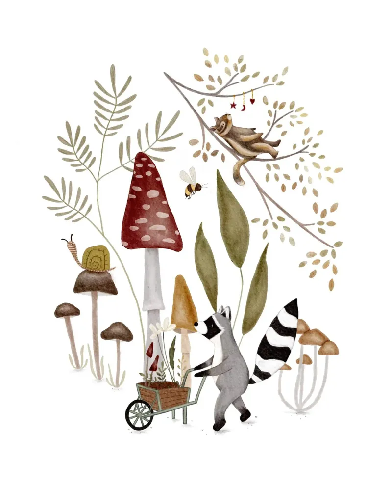 Piano della foresta - Stampa d'arte di animali del bosco stravaganti poster da Urchin Bay Art