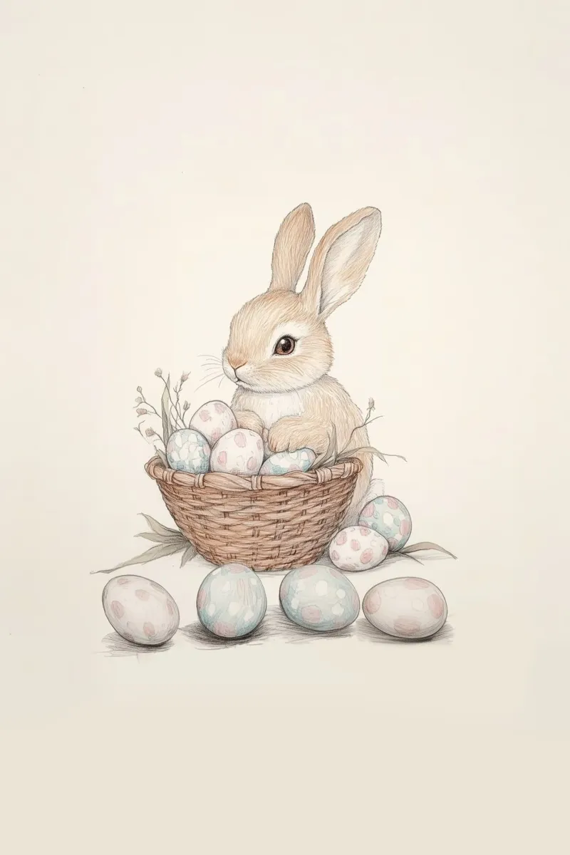 Bunny with Easter Eggs canvas with Floater frame by Jungle Joy Art