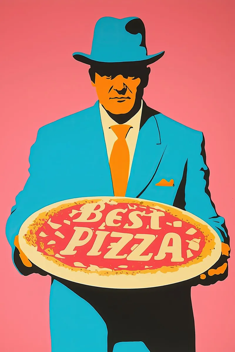 Best Pizza | 60s Advertising Risograph Print canvas with Floater frame by Autofocus