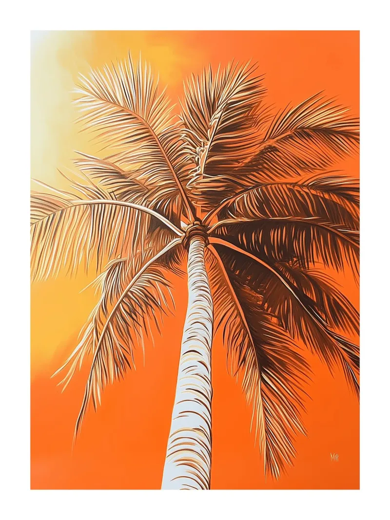 Palmboom bij zonsondergang canvas met Baklijst van Flora & Horizon