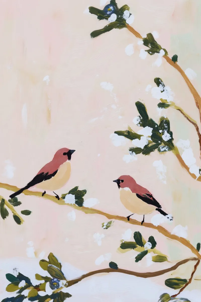 Nature Bird Print, Pastel Muurkunst, Bloem abstract Wildlife canvas met Baklijst van Little Lila