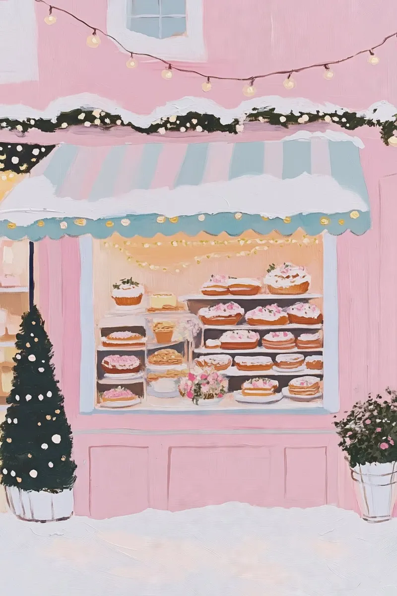 Bakkerij Roze Muurkunst, Schattige Parijs Print, Hippe Muurkunst canvas met Baklijst van Little Lila