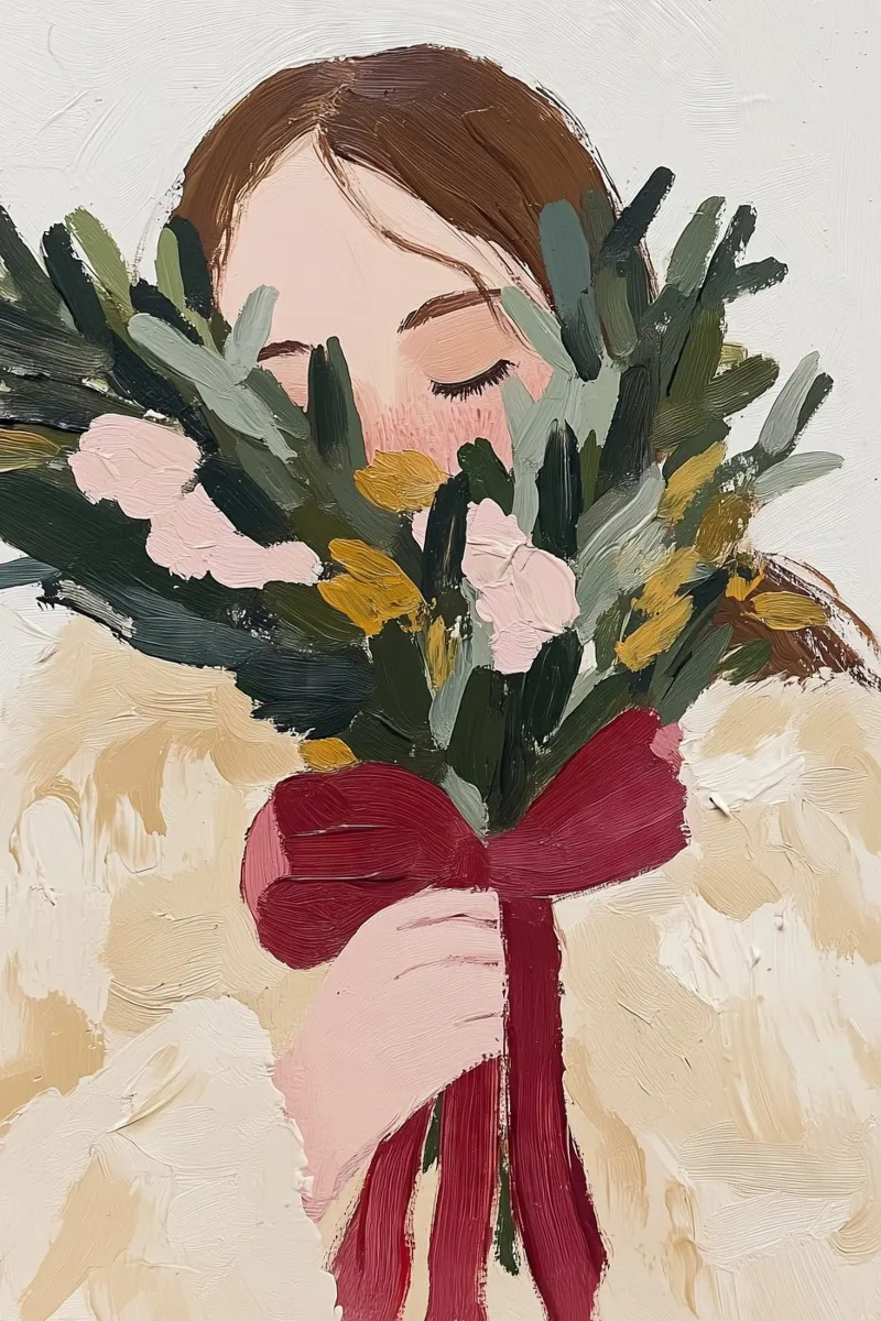 Ölgemälde, abstrakte zeitgenössische Kunst, Illustration einer Frau Poster mit Aluminium Rahmen von Little Lila