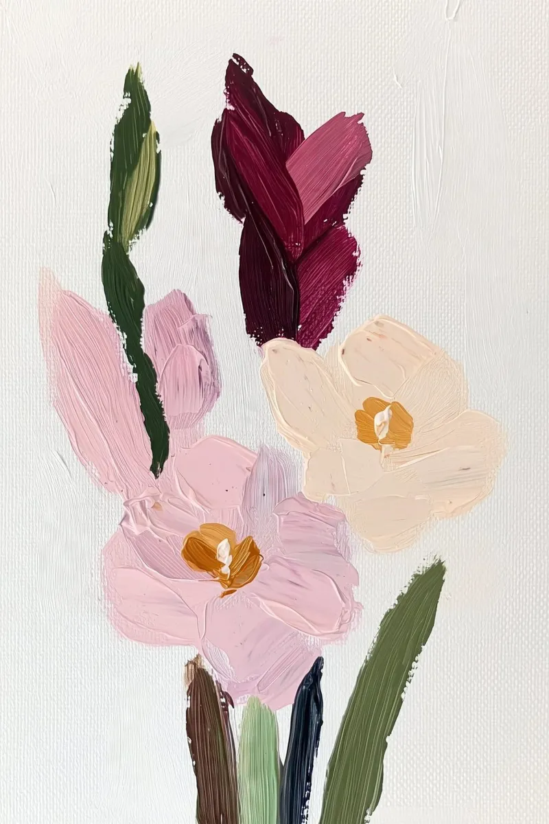Bloemen abstract, kleurrijke kunstreproducties, abstract bloemenkunstwerk canvas met Baklijst van Little Lila