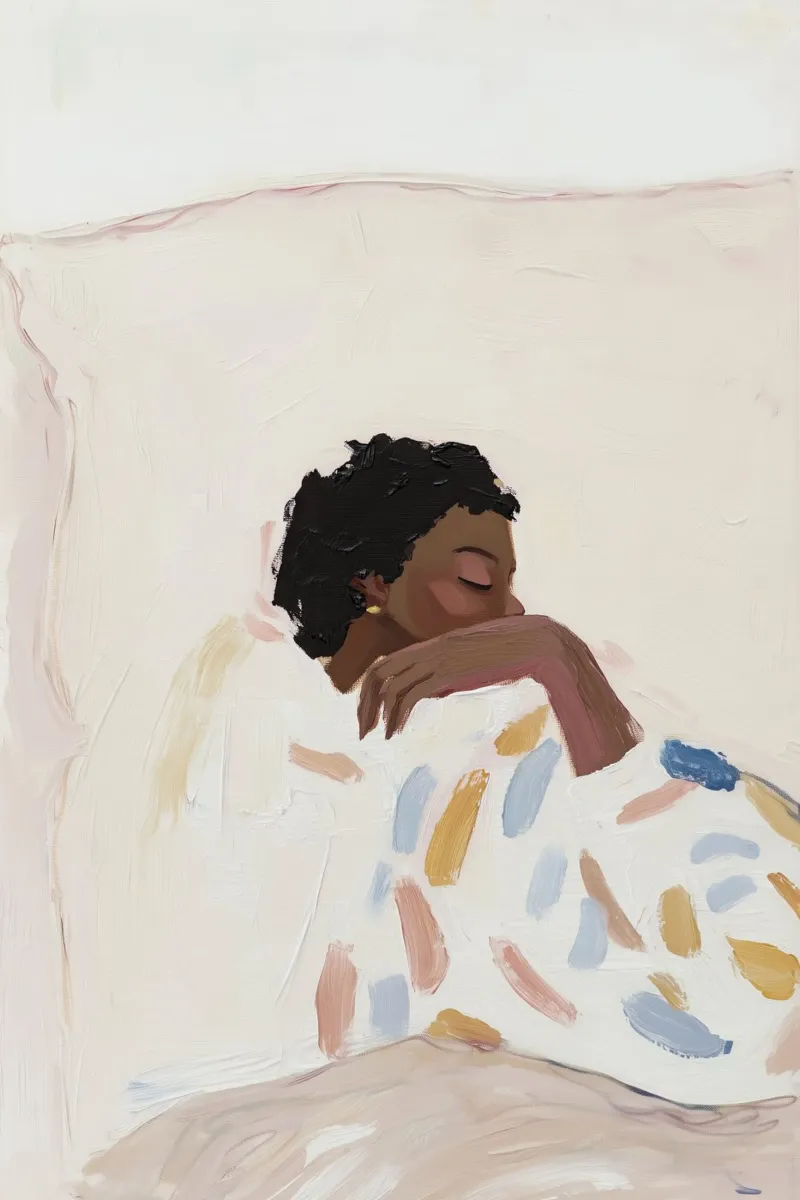 Pittura a olio, arte astratta, illustrazione di donna contemporanea tela con Cornice a cassetta da Little Lila