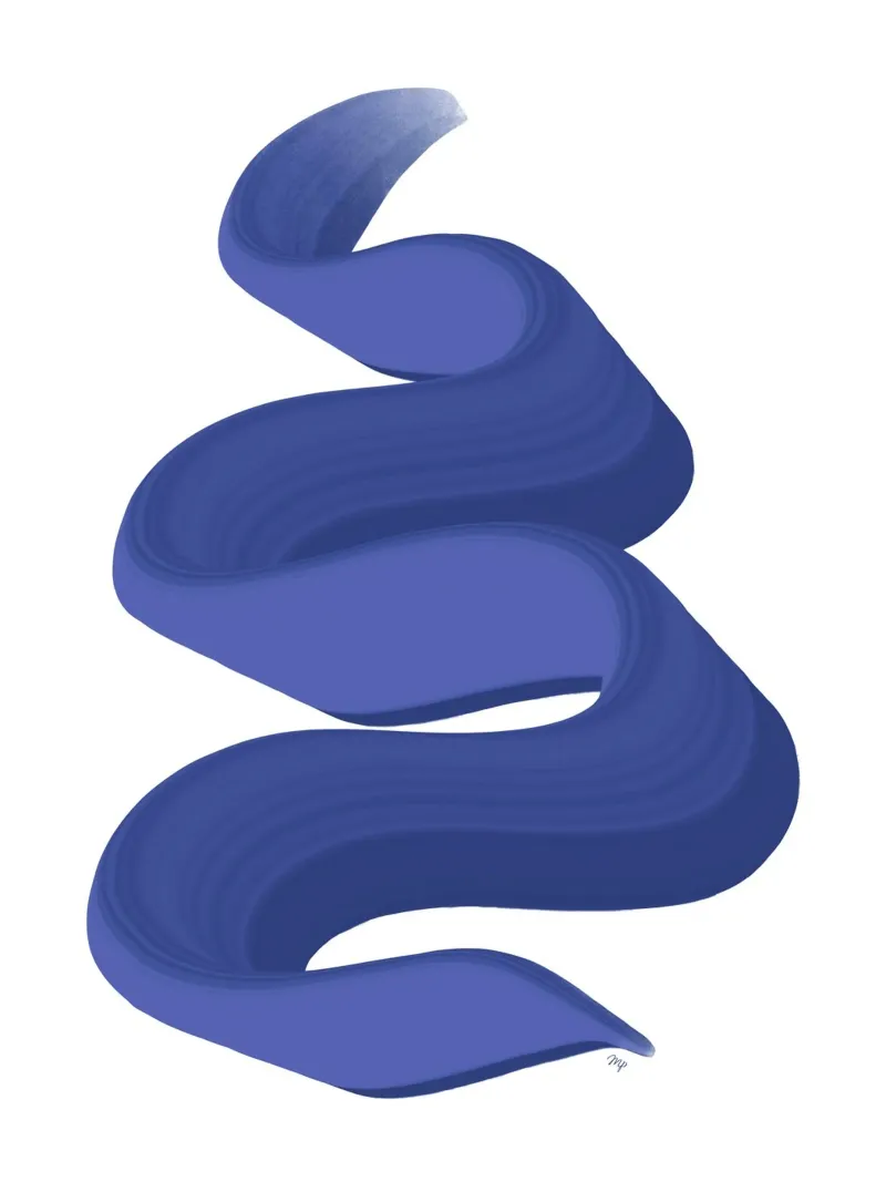 Serpente astratto di vernice blu poster con telaio in alluminio da Martina