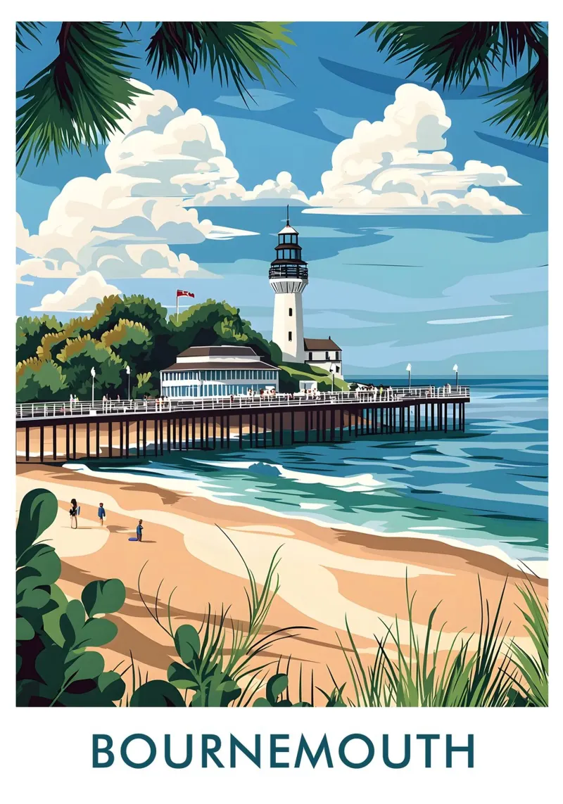 Bournemouth Pier in Bournemouth City England poster con telaio in alluminio da Travelstudio