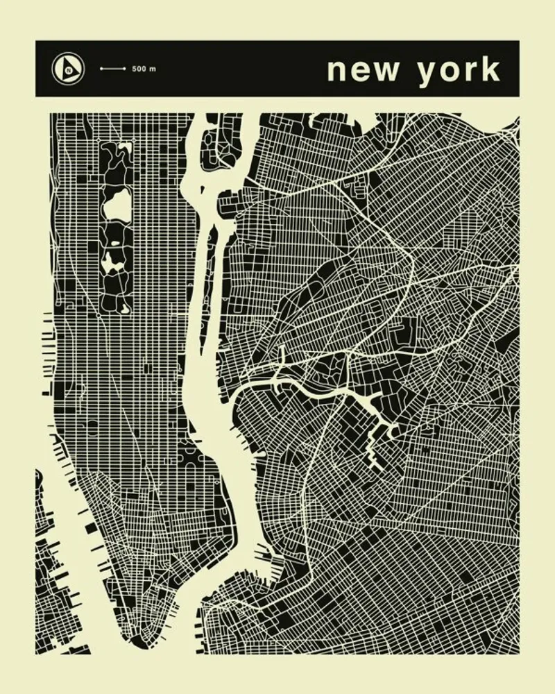 New York Map carta hahnemühle da Jazzberry Blue