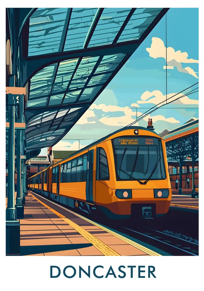 Doncaster Railway Station in Doncaster City England Leinwand mit Schattenfugenrahmen von Travelstudio