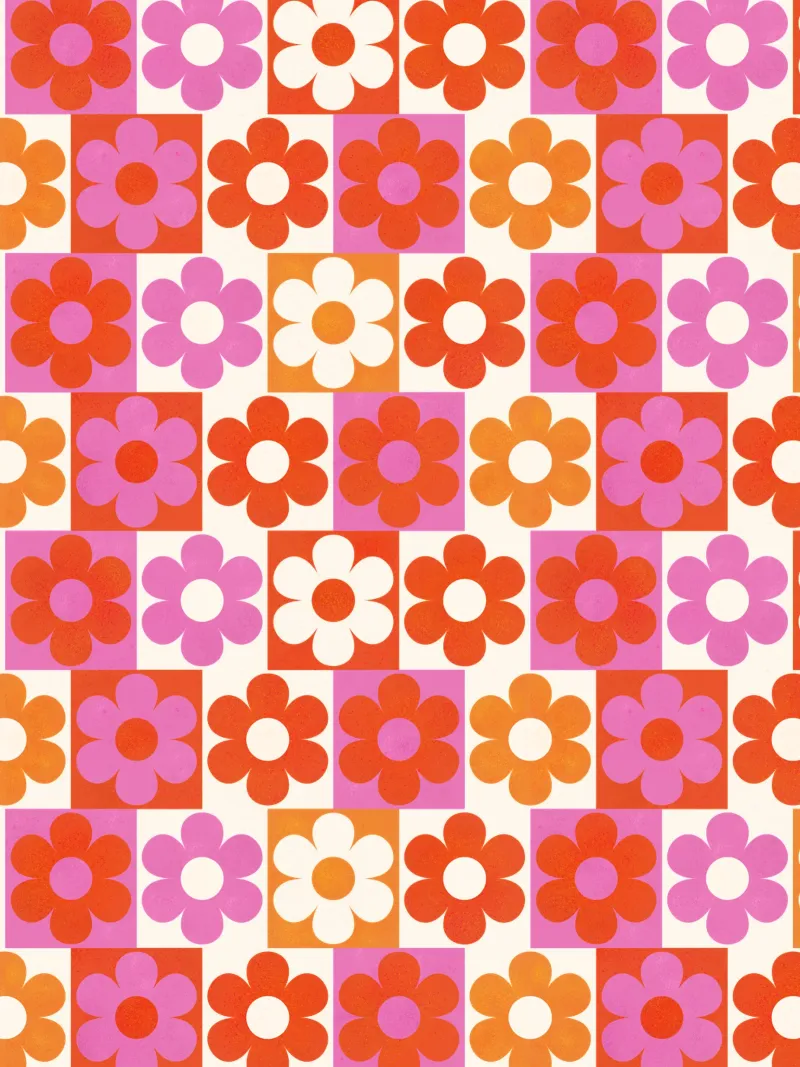 Retro 70s Daisy Pattern Art Print - Pink and Orange pellicola backlit da showmemars