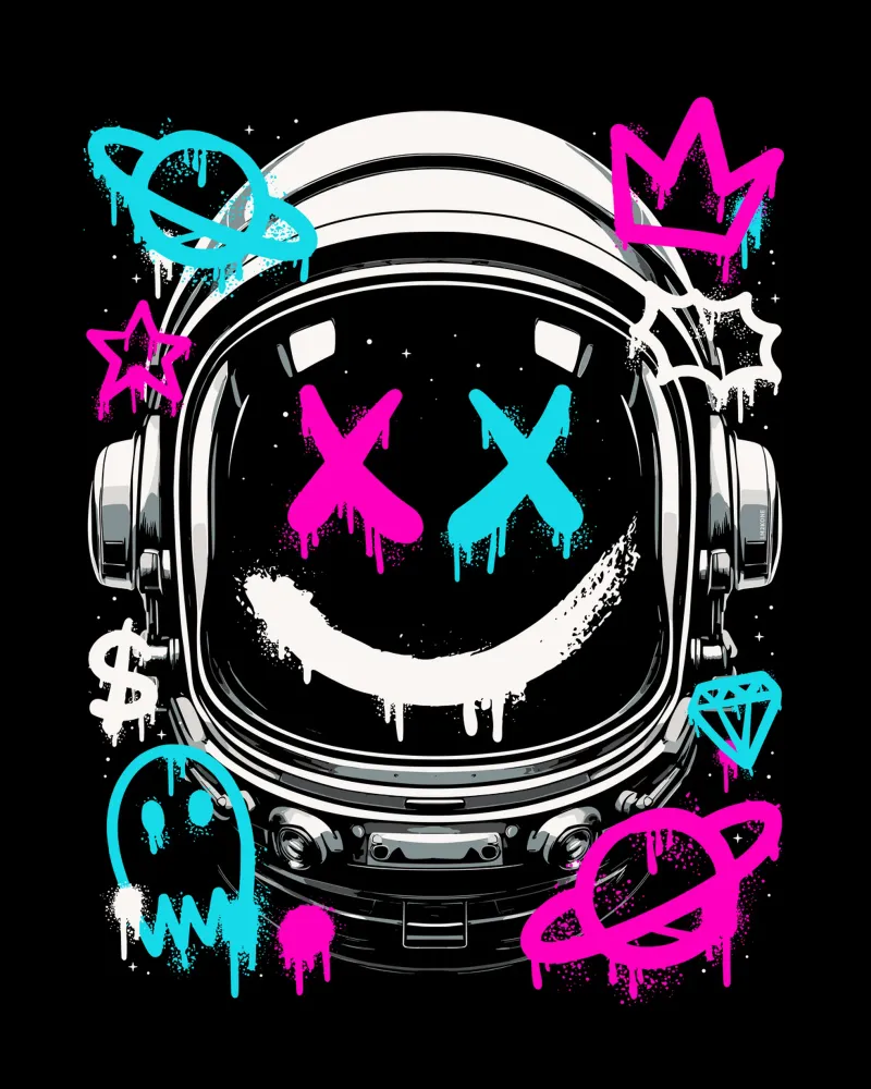 Graffiti di astronauti urbani poster con telaio in legno da LM2KONE