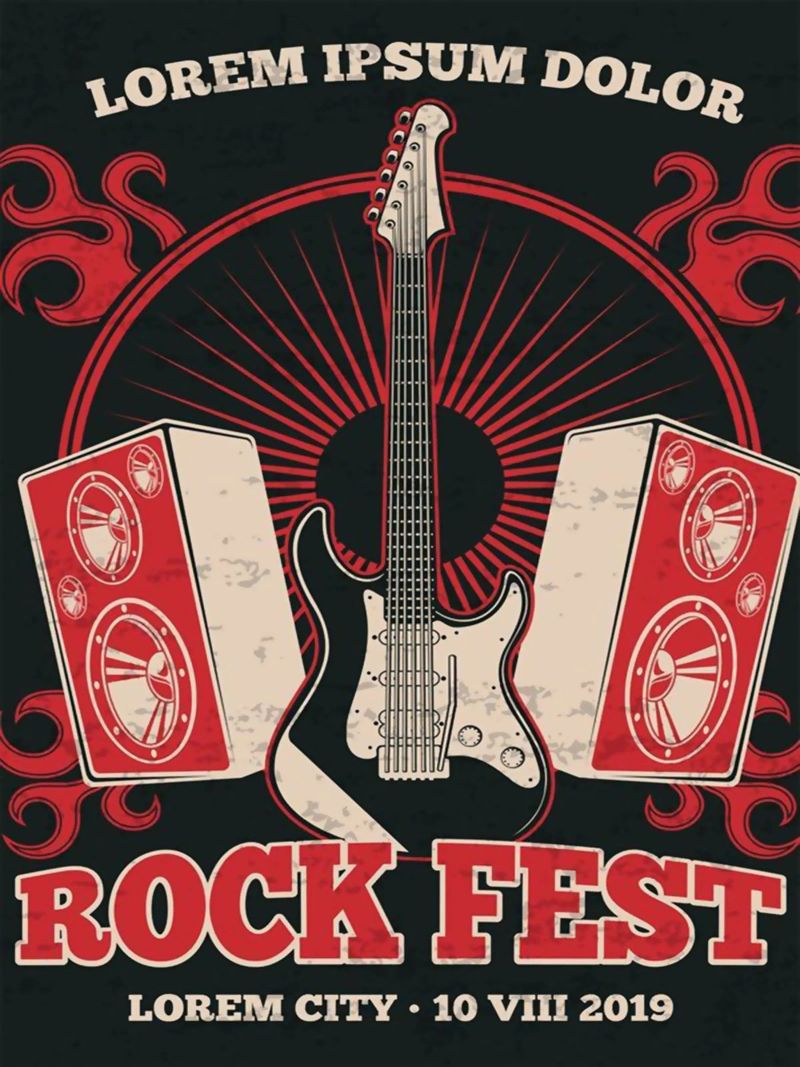 Retro rock music band poster with guitar Poster von SoundStudio
