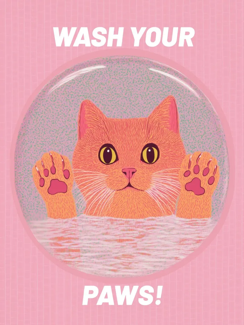 Lavati le zampe! Gatto umoristico divertente Arte da parete per il bagno & Pop Art tela con Cornice a cassetta da Kaji