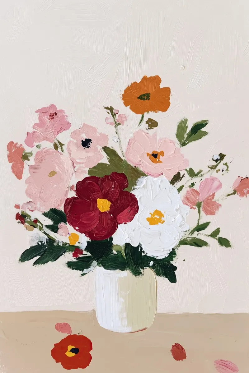 Bloemen abstract, kleurrijke kunstreproducties, abstracte bloemen Poster canvas met Baklijst van Little Lila