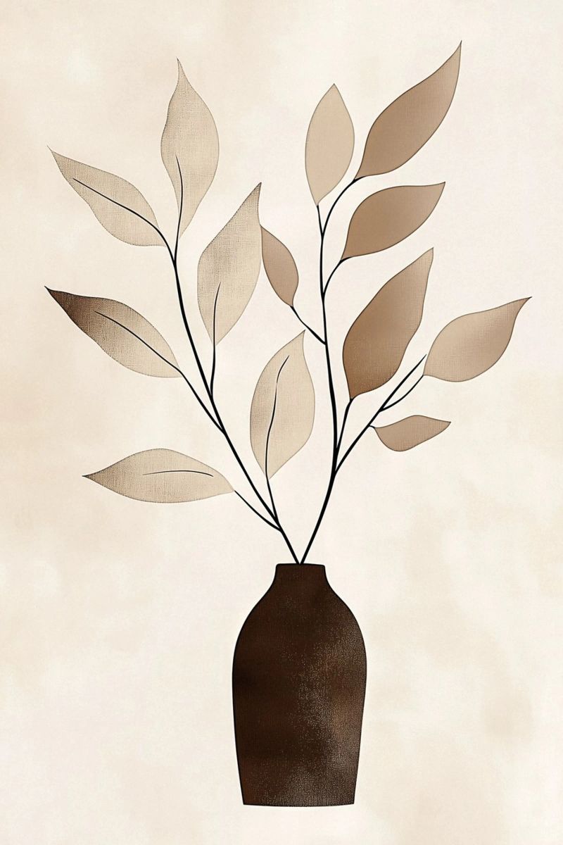 Beiger Blätterzweig mit Vase Poster von Carinaprint