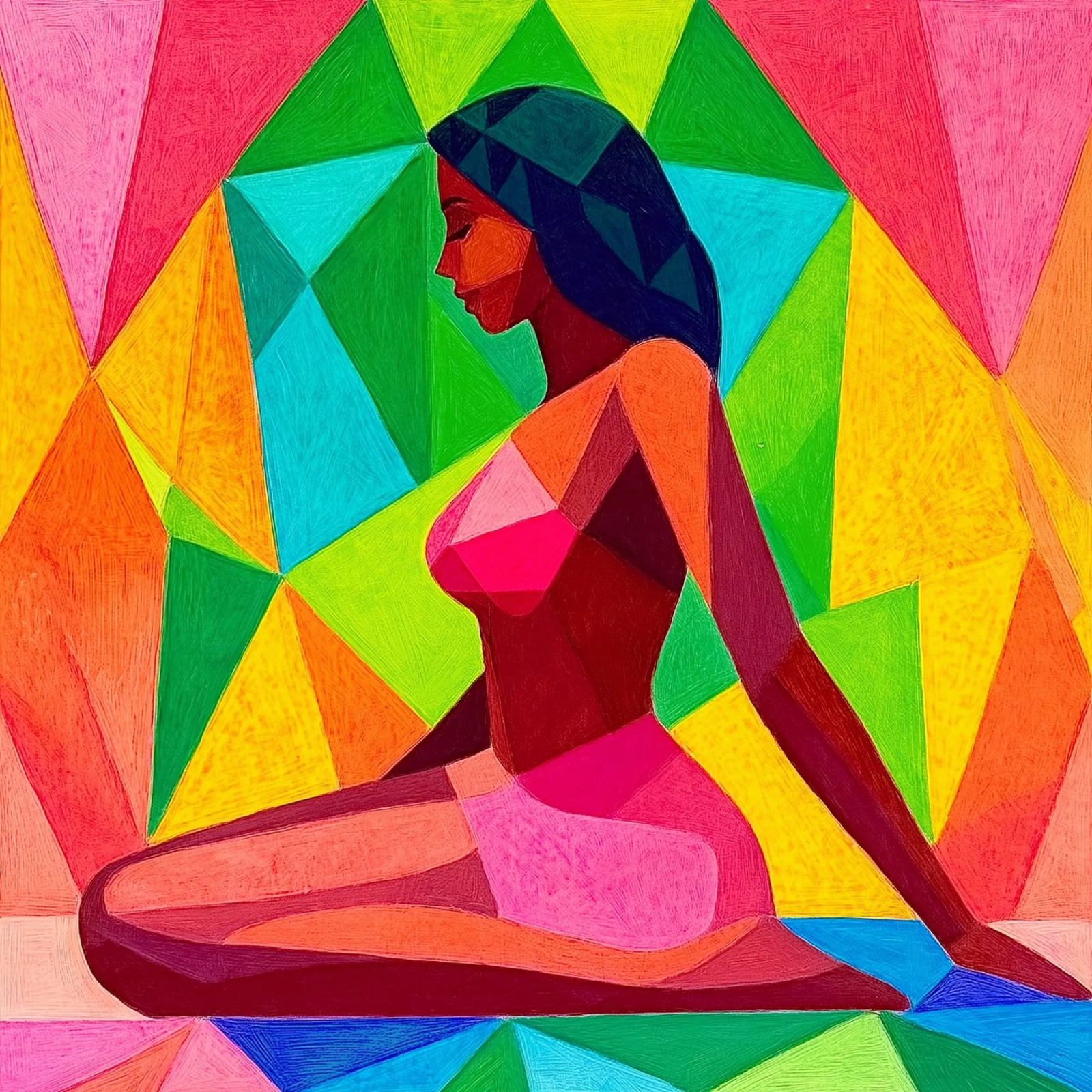 colorful tile, sitting girl poster by Motivate-Today