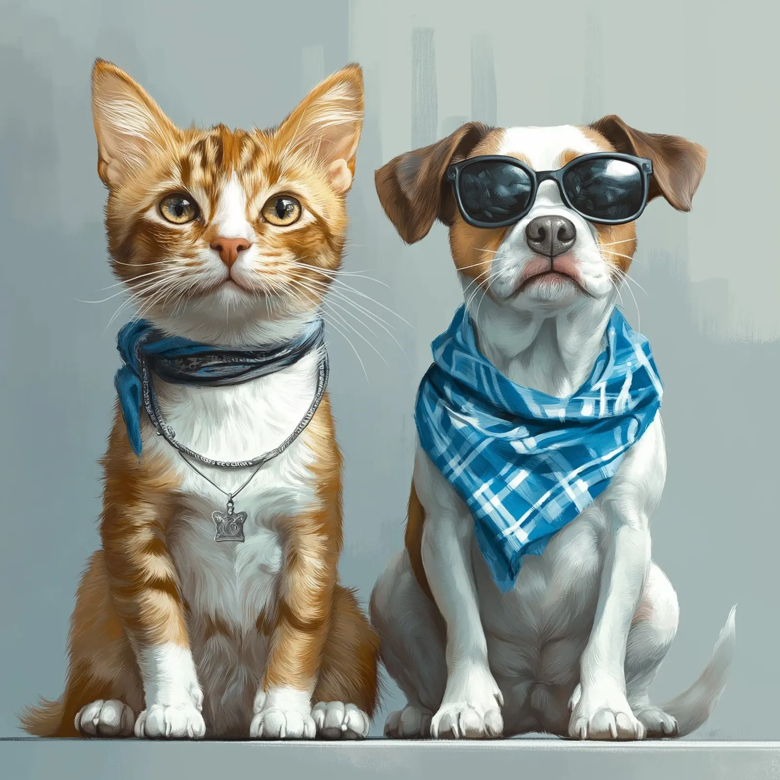 Gatto con fazzoletto e cane con occhiali da sole pellicola backlit da Motivate-Today