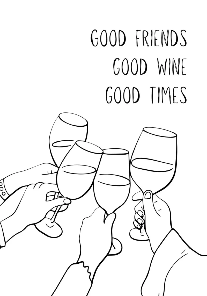 Good Friends | Good Wine | Good Times poster con telaio in legno da DigiWunderwerk