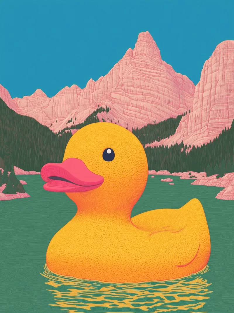 Lac des Dolomites du Tyrol du Sud Canard en caoutchouc jaune Bahtroom Art hahnemühle de Kaji