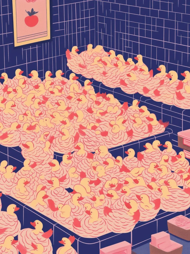 Tante anatre: Stravagante arte da parete per il bagno in sauna poster da Kaji