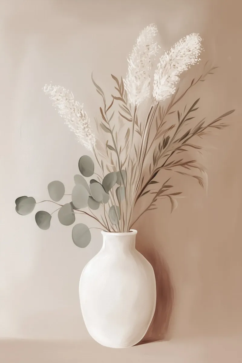 Eucalyptus leaves bouquet with flower vase canvas by Carinaprint