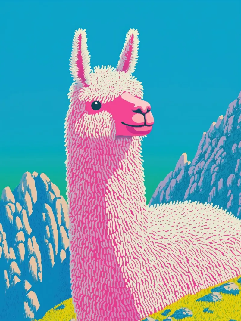 Lebendiges Lama Alpaka in den Schneebergen | Animal Bold Pop Forex-Platte von Kaji