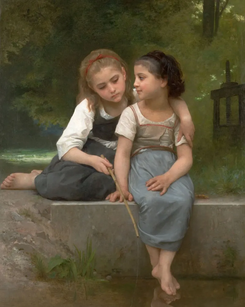 William-Adolphe Bouguereau - La pesca delle rane poster con telaio in legno da Timeless Artworks