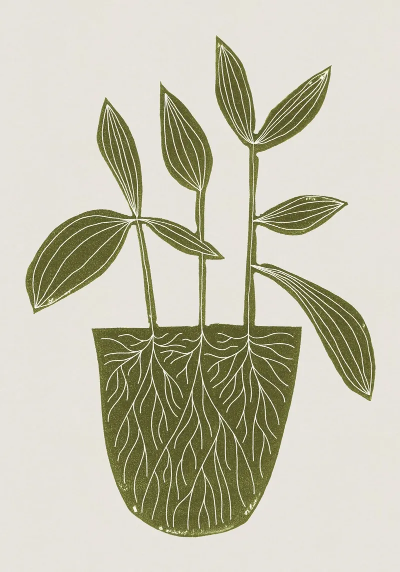 Pianta d'appartamento Linocut #6 poster con telaio in alluminio da Alisa Galitsyna