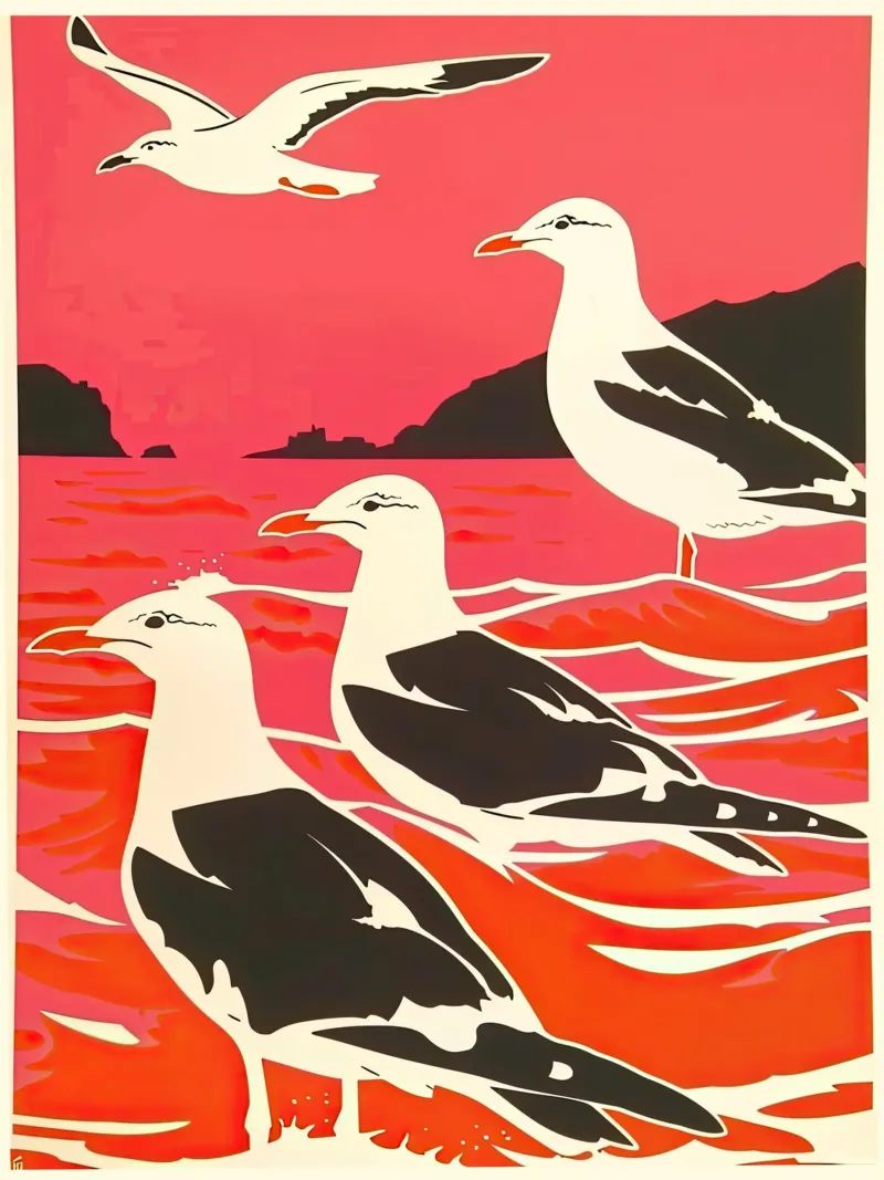 Zeemeeuwen in de zee Golf II acryl van DaarbyN