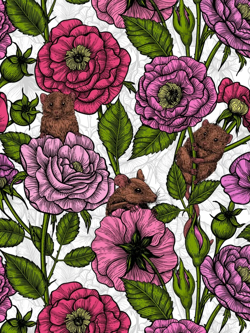 La festa dei topi in rosa e verde poster da Painted Nature