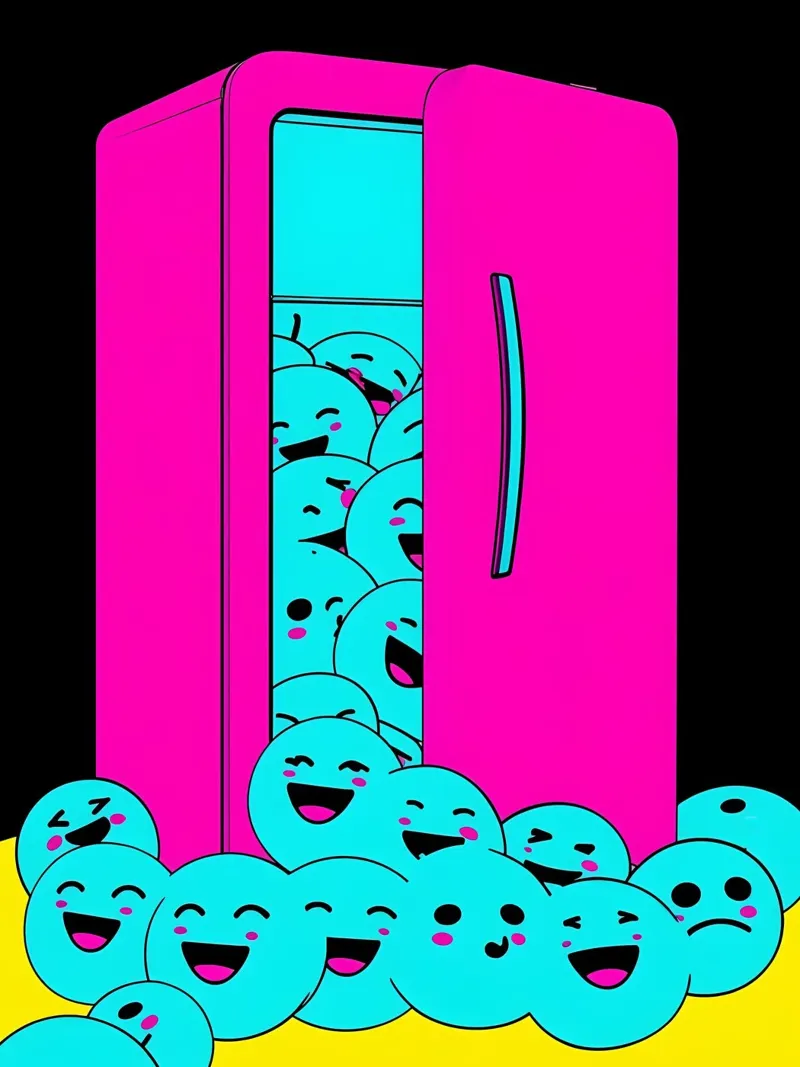 Frigorifero con cubetti di ghiaccio sorridenti - Pop Art pellicola backlit da ColorCrash Gallery