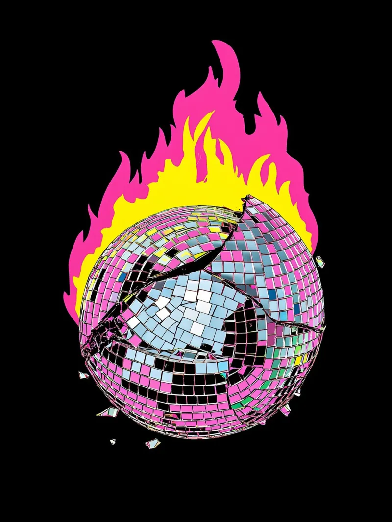 Disco Ball on Fire - Pop Art poster con telaio in legno da ColorCrash Gallery