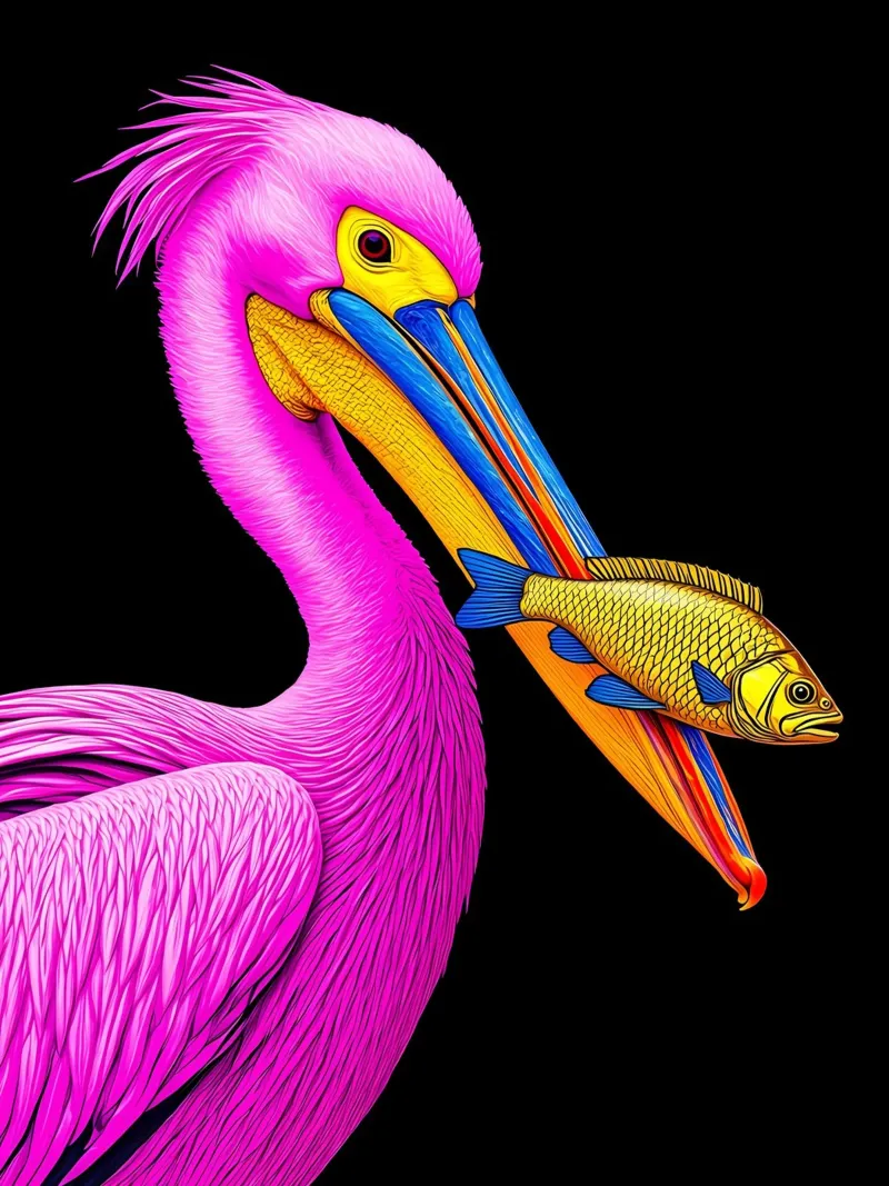 Pellicano e pesce - Pop Art pellicola backlit da ColorCrash Gallery