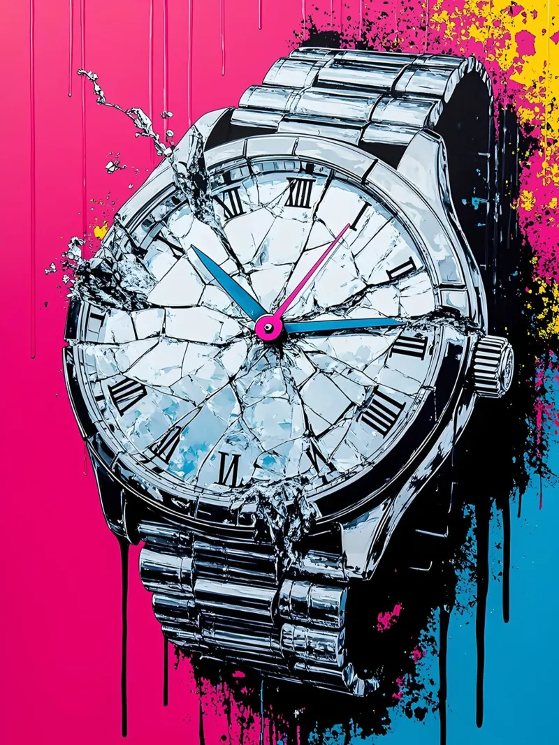 Orologio che si frantuma - Pop Art pellicola backlit da ColorCrash Gallery