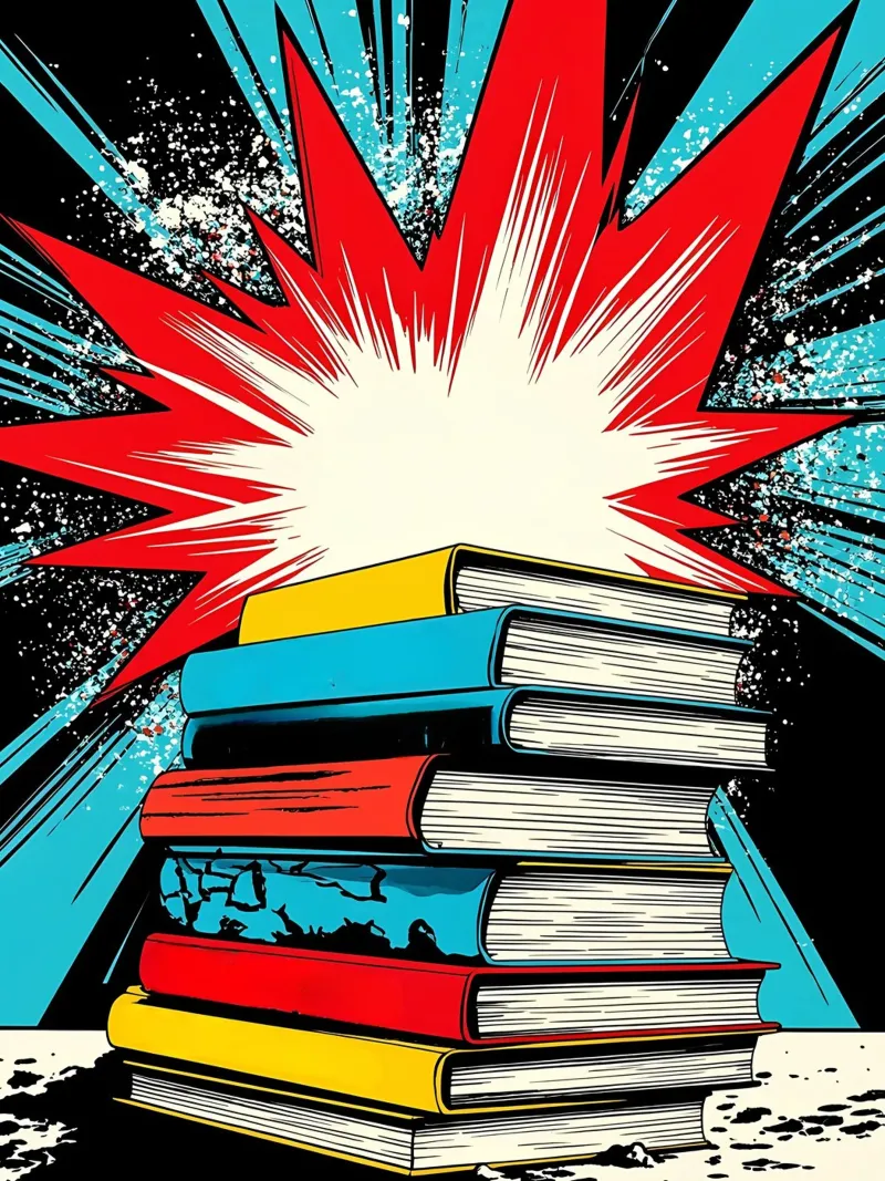 Pila di libri - Pop Art poster con telaio in legno da ColorCrash Gallery