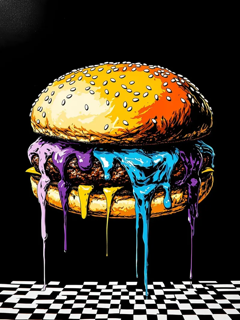 Burger in fusione - Pop Art pellicola backlit da ColorCrash Gallery