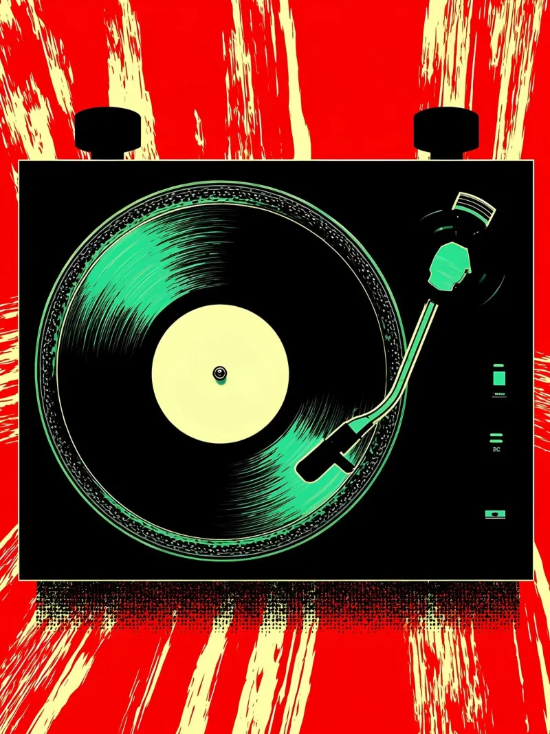 Disco in vinile con giradischi - Pop Art pellicola backlit da ColorCrash Gallery