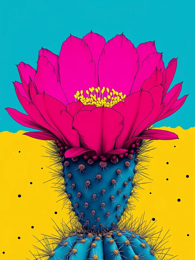 Fiore di cactus - Pop Art poster con telaio in legno da ColorCrash Gallery