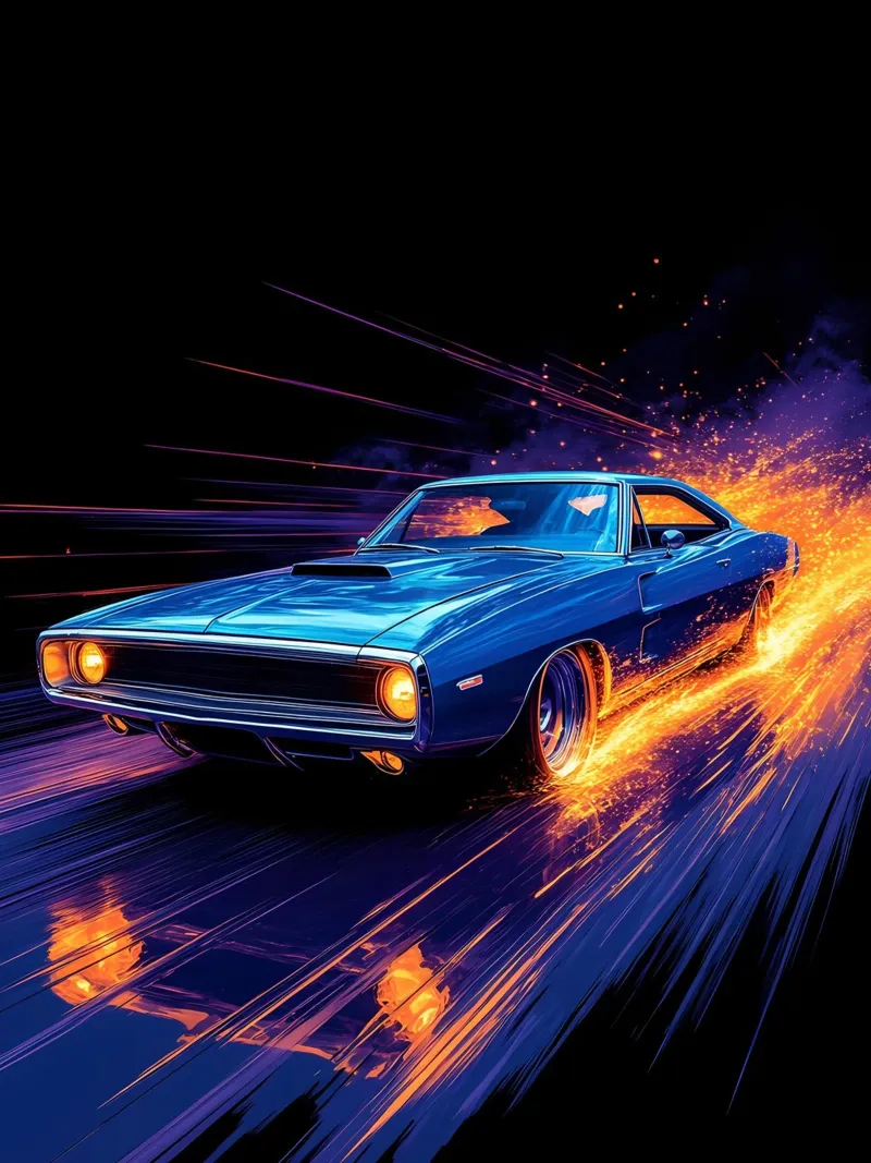 Auto muscolare retrò - Pop Art pellicola backlit da ColorCrash Gallery