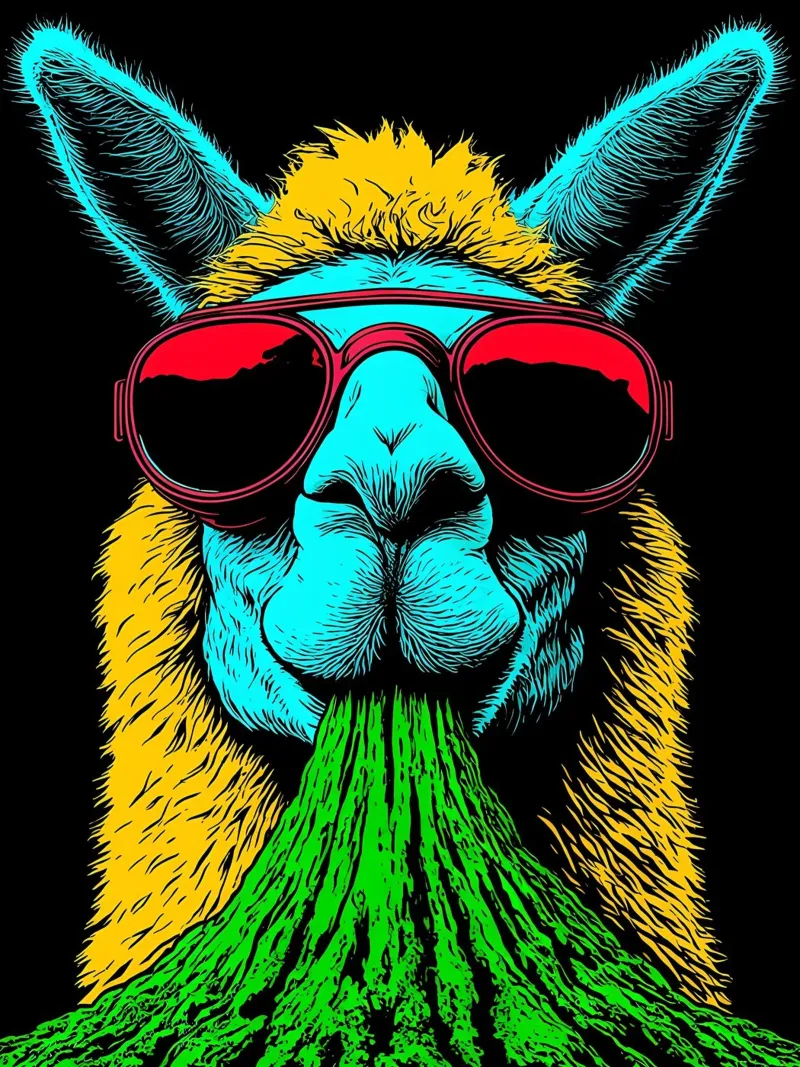 Lama con occhiali da sole - Pop Art pellicola backlit da ColorCrash Gallery