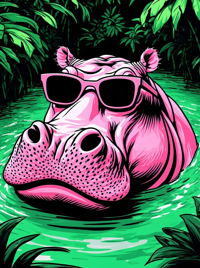 Ippopotamo in occhiali - Pop Art pellicola backlit da ColorCrash Gallery